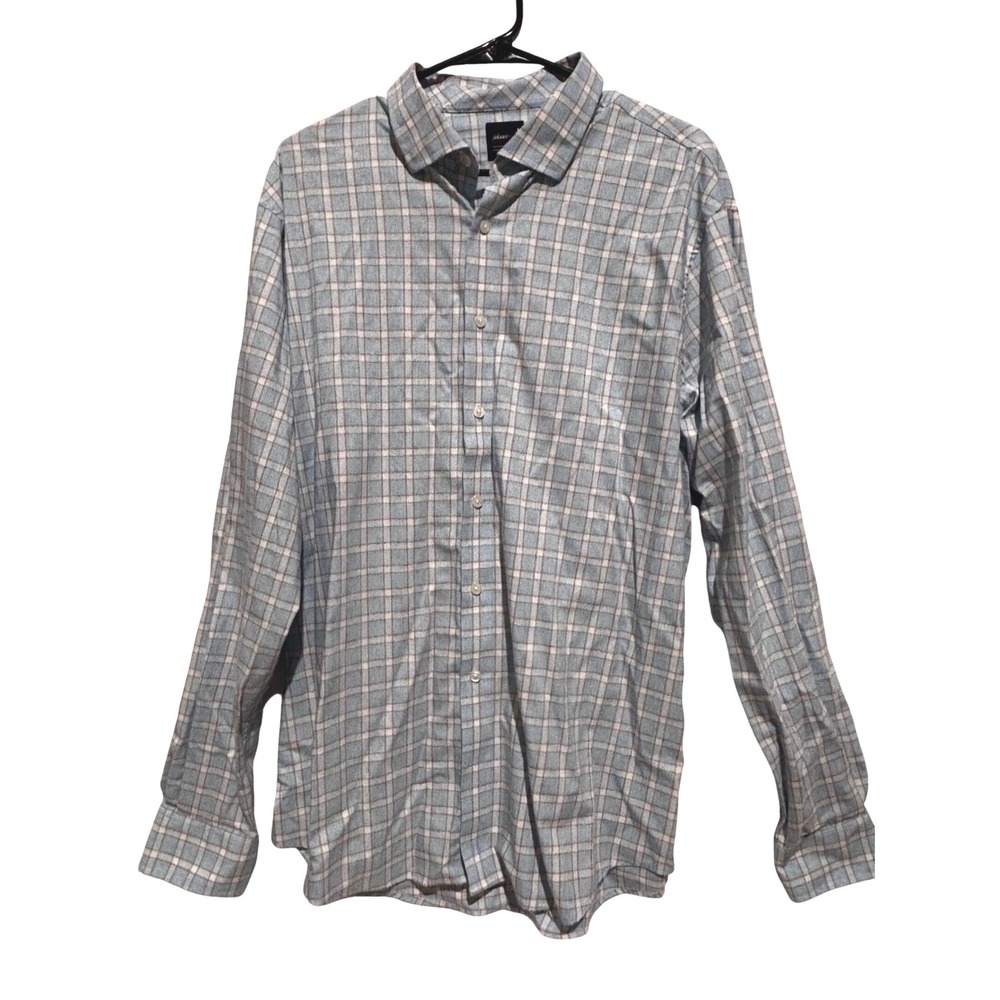 johnnie-O Performance Mens XL Blue Tan Plaid Long Sleeve Button Down Shirt Light